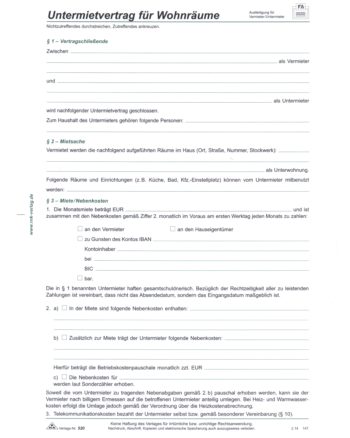 Untermietvertrag f. Wohnungen